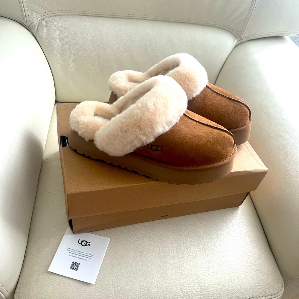 NWT UGG Disquette Slippers Chestnut - Women’s Slides Sheepskin Clog Mules - Picture 6 of 13